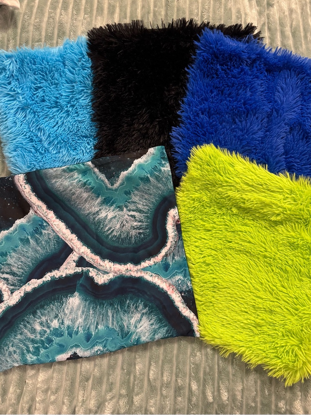 Vibrant Shag Faux Fur Pillow Covers - Aqua, Black, Royal Blue, Neon Lime